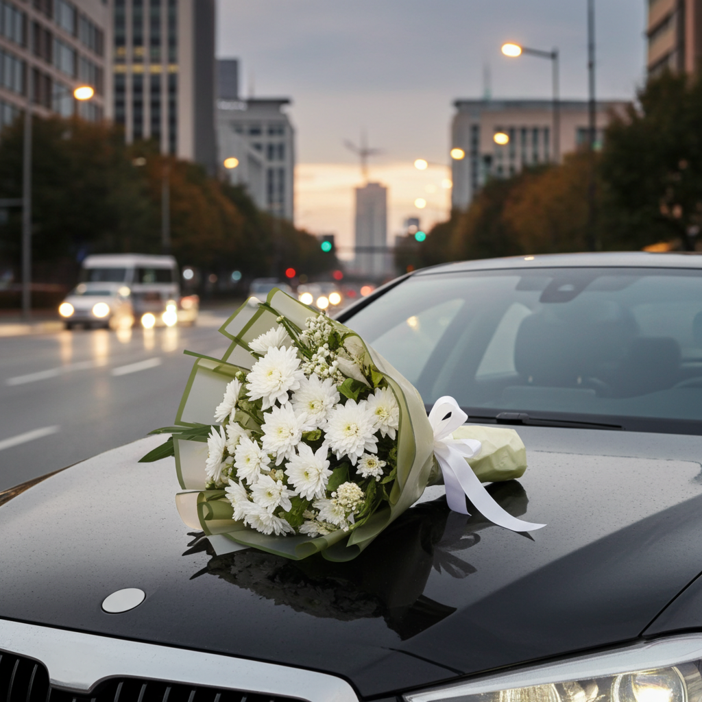 White Chrysanthemum Bouquet with Olive Wrap – Fresh Flower Bouquet Lahore