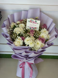 White Chrysanthemum & Pink Rose Bouquet – Elegant Fresh Flower Bouquet Lahore